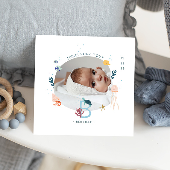 Carte remerciement naissance Sous l'Océan Après 4