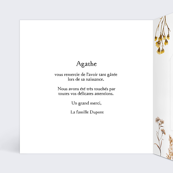 Carte remerciement naissance Bouquet Sauvage Graines Intérieur Gauche