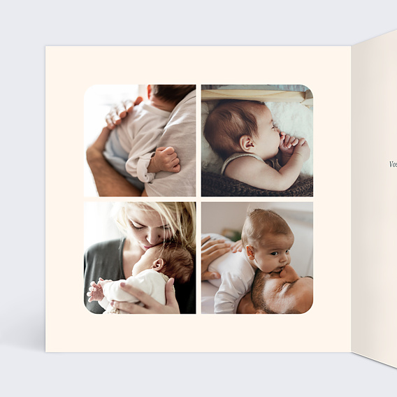 Carte remerciement naissance Mésange Couronne Intérieur Gauche