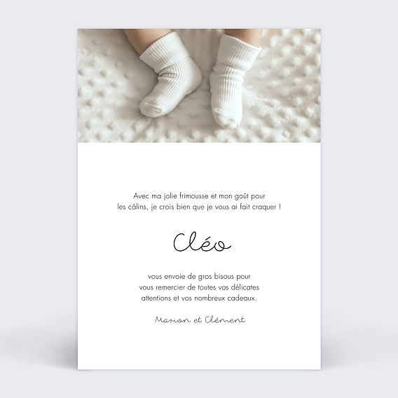 Carte remerciement naissance Certificat Vertical Noir Verso