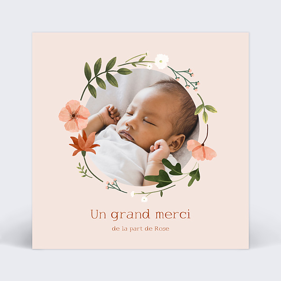 Carte remerciement naissance Couronne de Fleurs II Recto