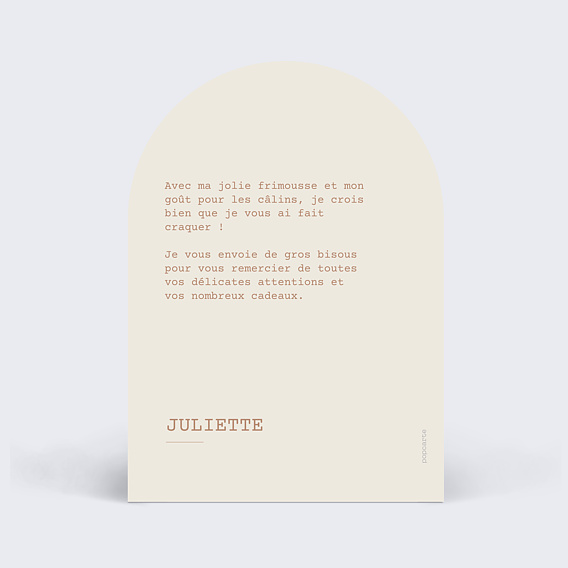 Carte remerciement naissance Arche avec texte Verso