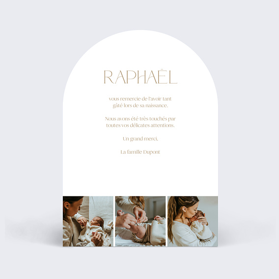 Carte remerciement naissance Lettrine Kraft Verso