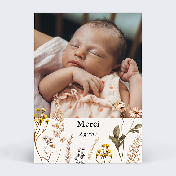 Carte remerciement naissance Bouquet Sauvage
