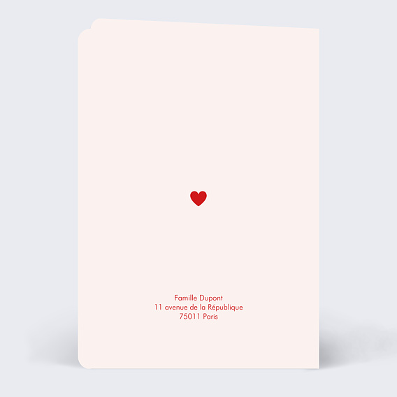 Carte remerciement naissance Cœurs Verso