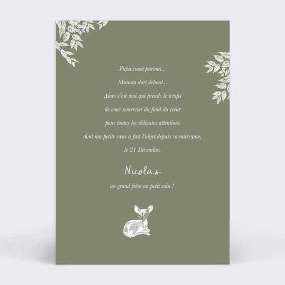 Carte remerciement naissance Crayon Blanc Verso