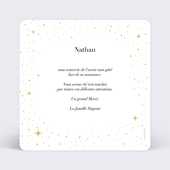 Carte remerciement naissance Bébé étoile Verso