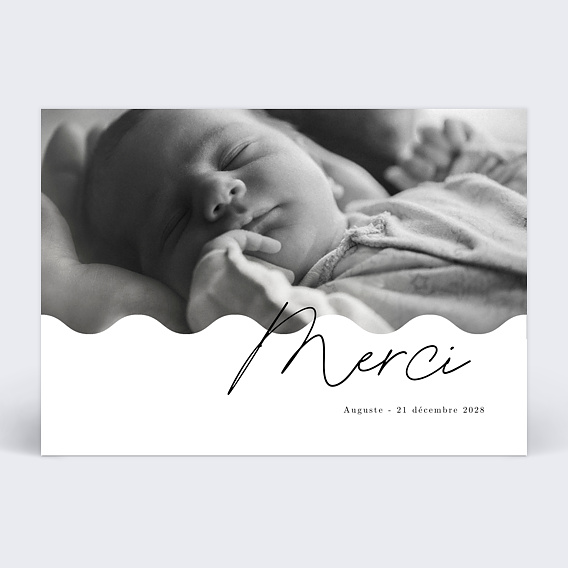 Carte remerciement naissance Noir et Blanc Recto