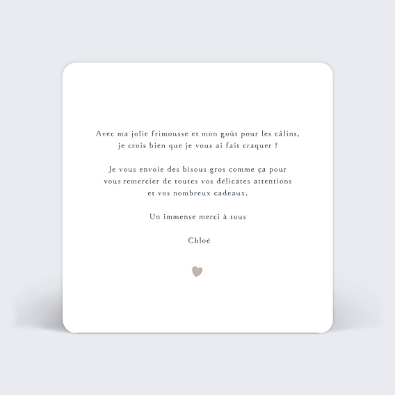 Carte remerciement naissance Guimauve Verso