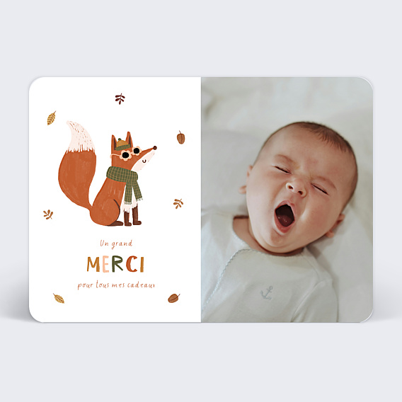 Carte remerciement naissance Renard automne