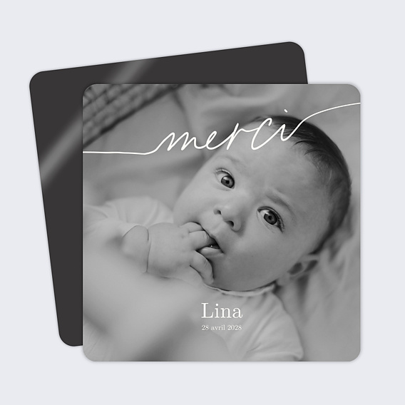 Carte remerciement naissance Merci blanc