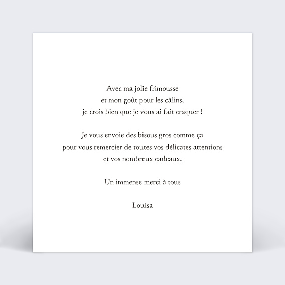 Carte remerciement naissance Panda ballons Verso