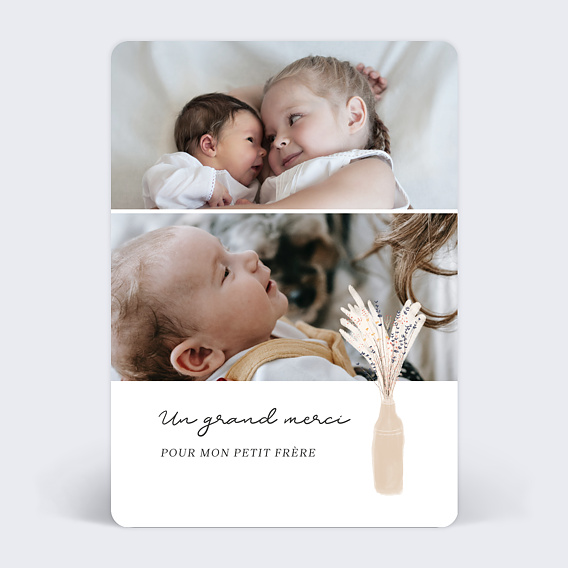 Carte remerciement naissance Fleur de pampa Recto