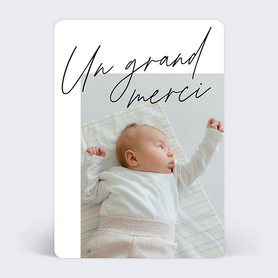 Carte remerciement naissance Grande Typo Recto