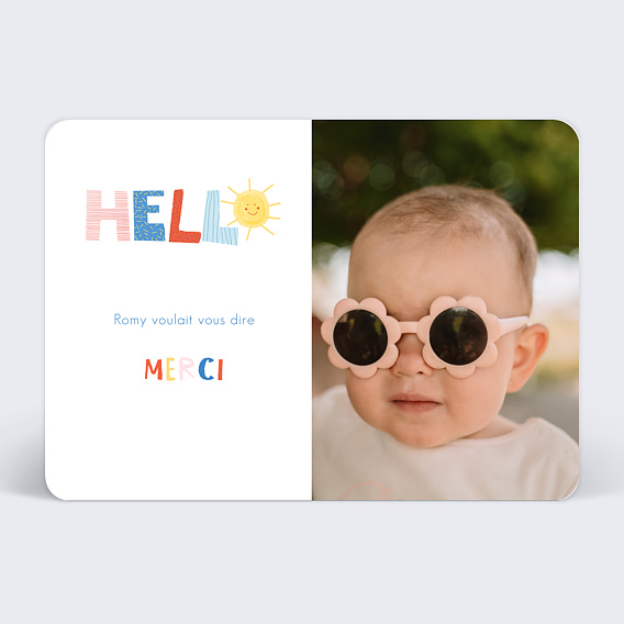 Carte remerciement naissance Texte Coloré Recto