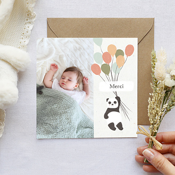Carte remerciement naissance Panda ballons