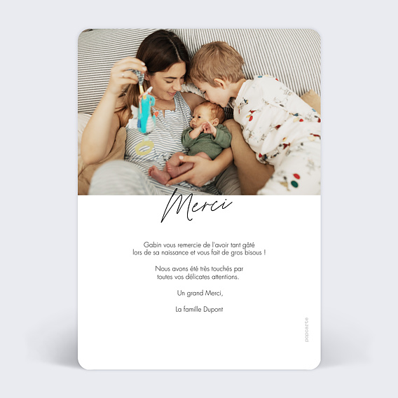Carte remerciement naissance Grande Typo Verso