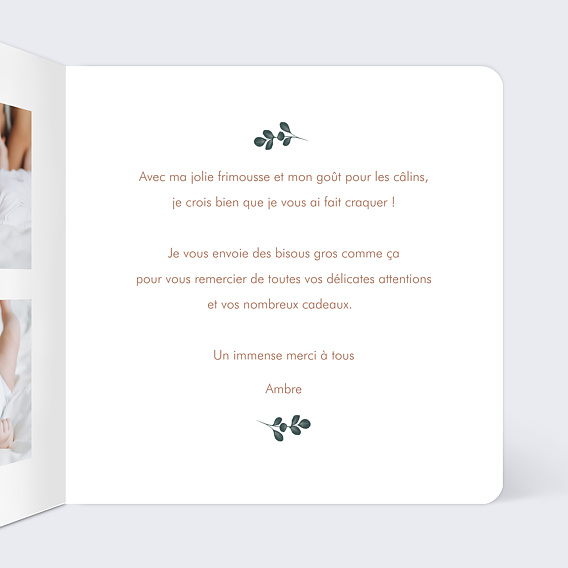 Carte remerciement naissance Hochet Koala Intérieur Droit