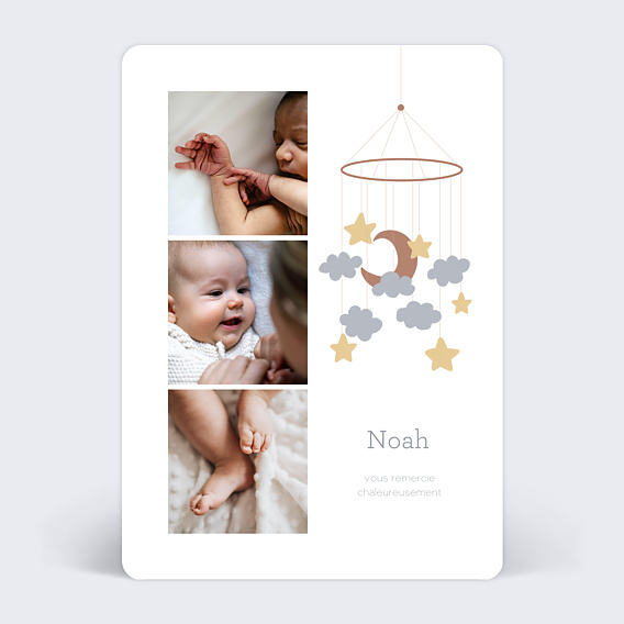 Carte remerciement naissance Mobile Nuage Recto