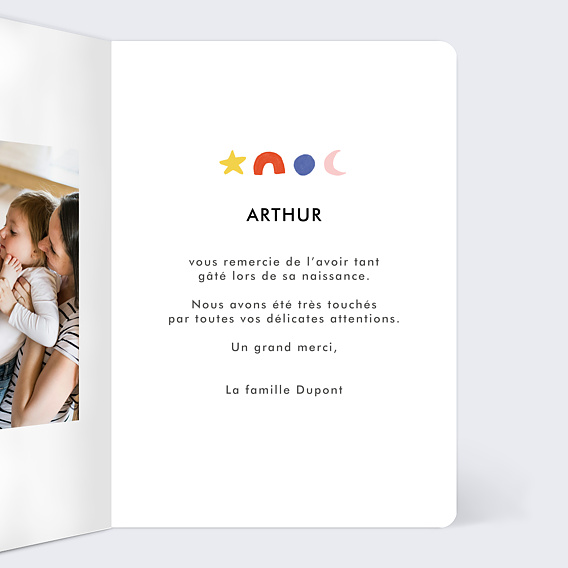 Carte remerciement naissance Formes Colorées Intérieur Droit