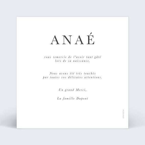 Carte remerciement naissance Lettrine sauvage Verso