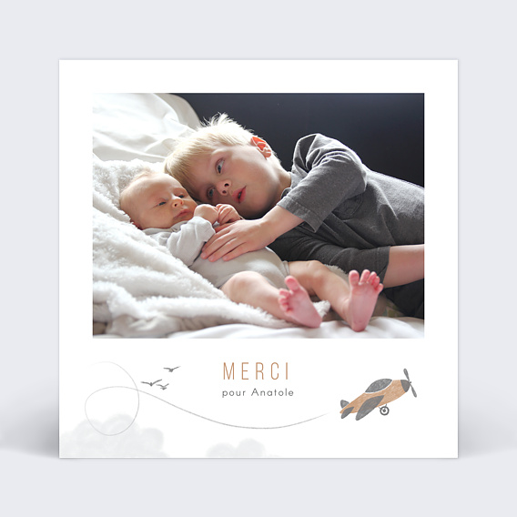 Carte remerciement naissance Petit Aviateur Recto
