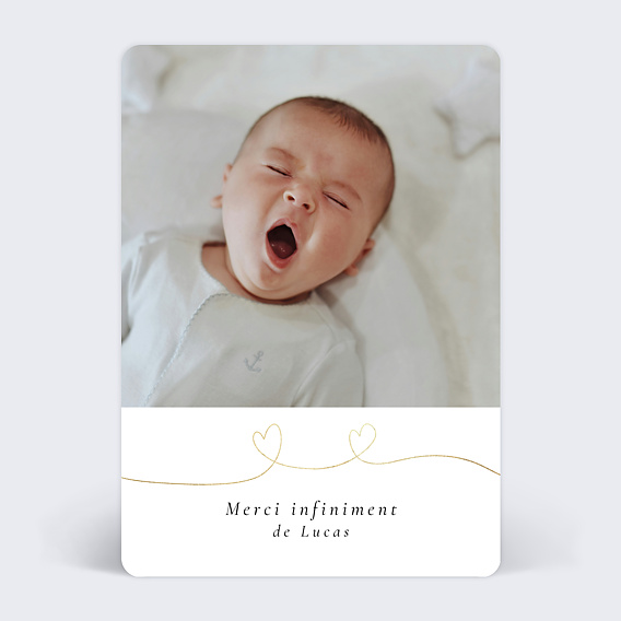 Carte remerciement naissance Ligne du coeur