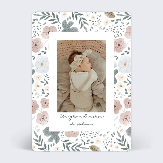 Carte remerciement naissance Magnolia Polaroïd