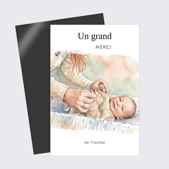 Carte remerciement naissance Portrait en aquarelle