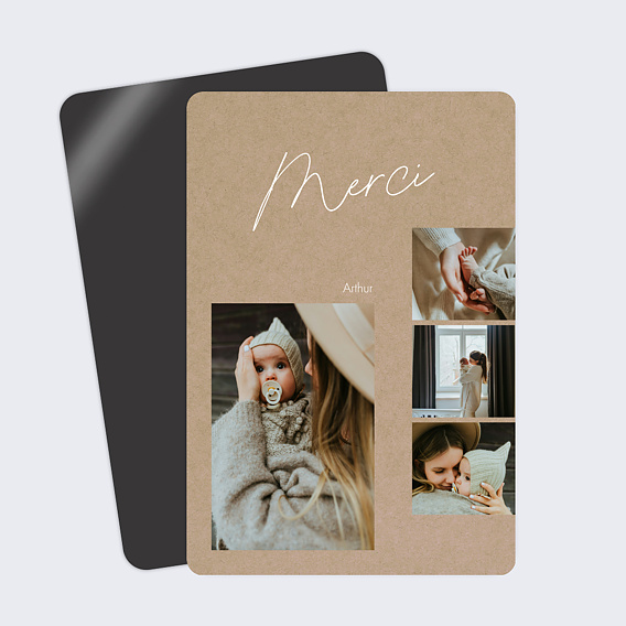 Carte remerciement naissance Multi photo original kraft