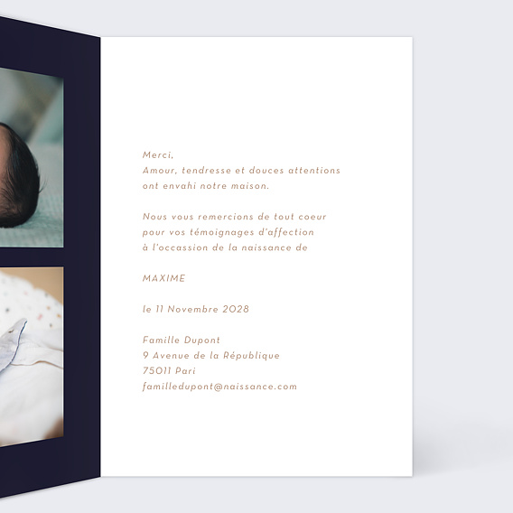 Carte remerciement naissance Fleurs Ocre Intérieur Droit