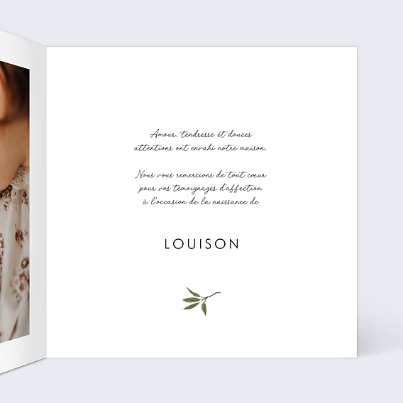 Carte remerciement naissance Lapin Forêt Intérieur Droit