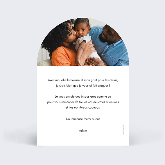 Carte remerciement naissance Faire parler bébé Verso