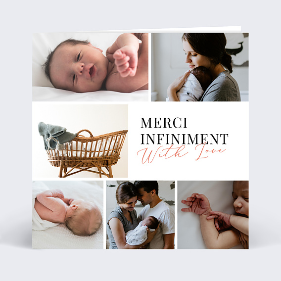 Carte remerciement naissance Avec Amour Recto