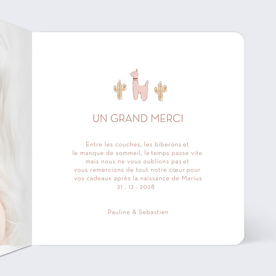 Carte remerciement naissance Mobile Intérieur Droit