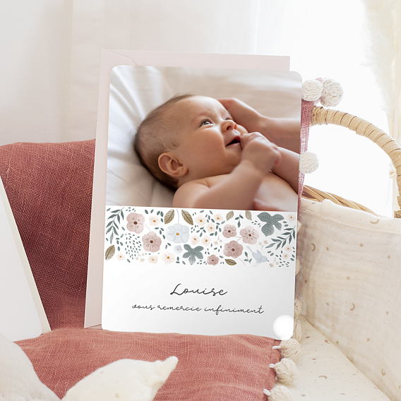 Carte remerciement naissance Frise Fleurie Après 1