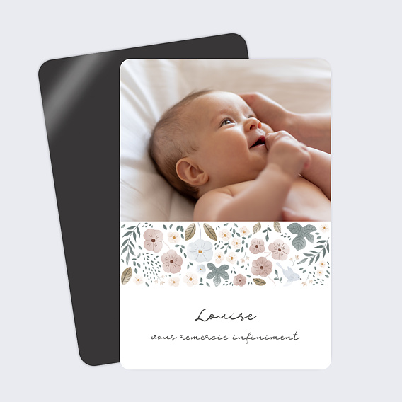 Carte remerciement naissance Frise Fleurie