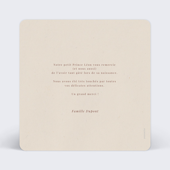 Carte remerciement naissance Chocolat Verso