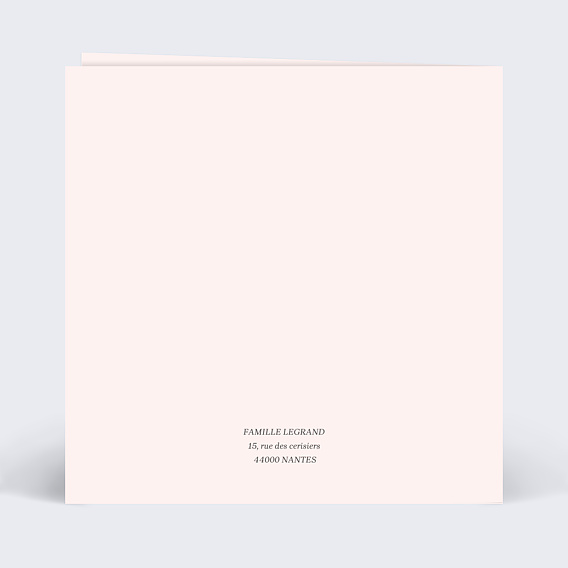 Carte remerciement naissance Cœur Rose Verso