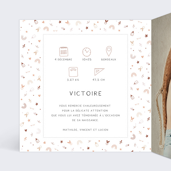 Carte remerciement naissance Découpe Polaroid Intérieur Gauche