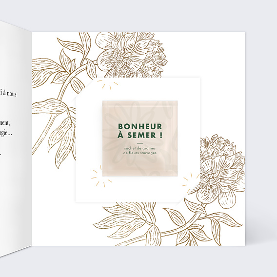 Carte remerciement professionnel Merci fleuri avec graines Intérieur Droit