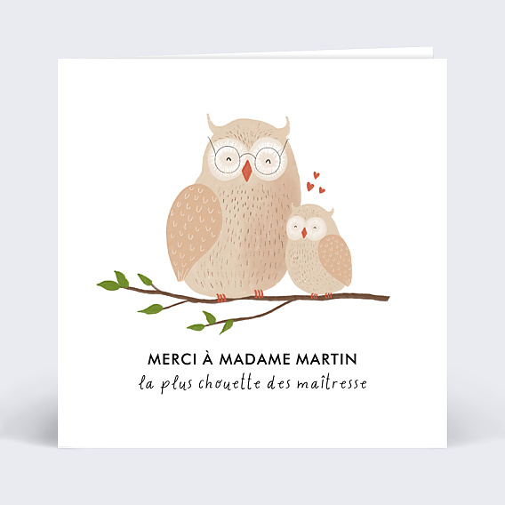 Carte de remerciement Chouette maîtresse