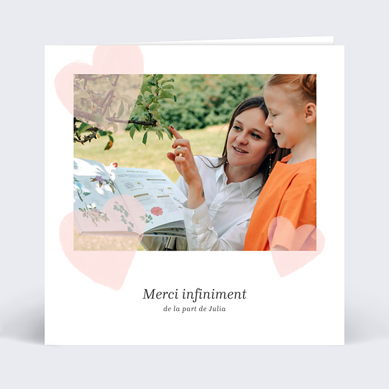 Carte remerciement invitation Cœur Rose