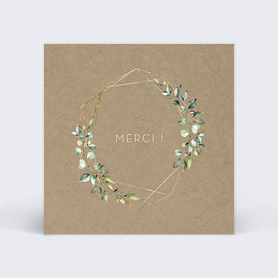 Carte remerciement invitation Couronne de Feuilles sur Kraft