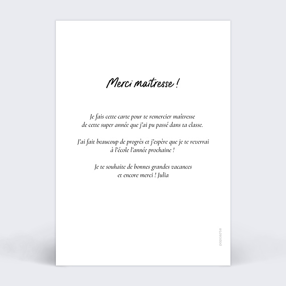 Carte de remerciement Définition Maîtresse Verso