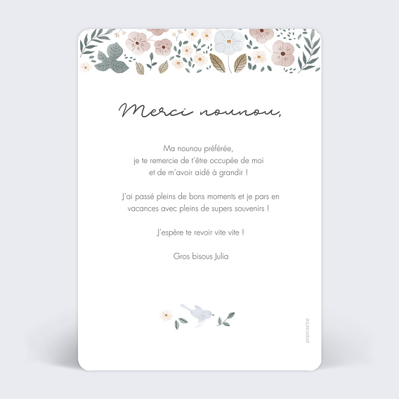 Carte de remerciement Frise Fleurie Verso