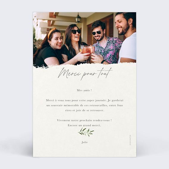 Carte de remerciement Olivier Verso