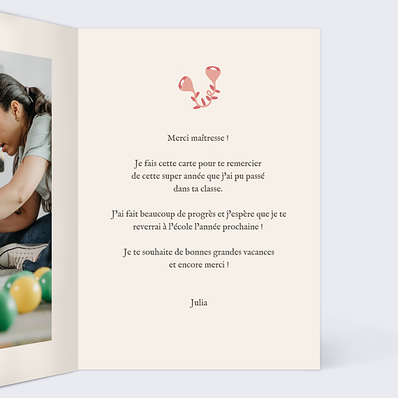 Carte de remerciement Lettrine Intérieur Droit