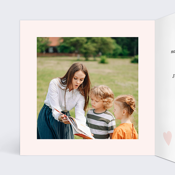 Carte de remerciement Cœur Rose Intérieur Gauche