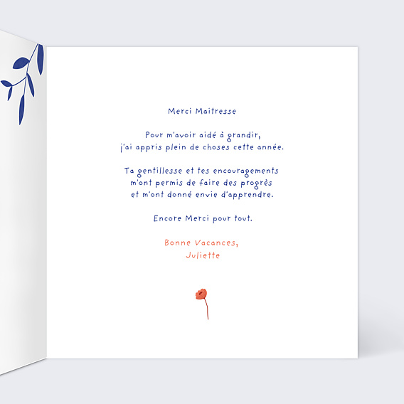 Carte de remerciement Pour Maîtresse Intérieur Droit
